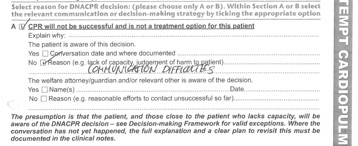 Screenshot of do not resuscitate order