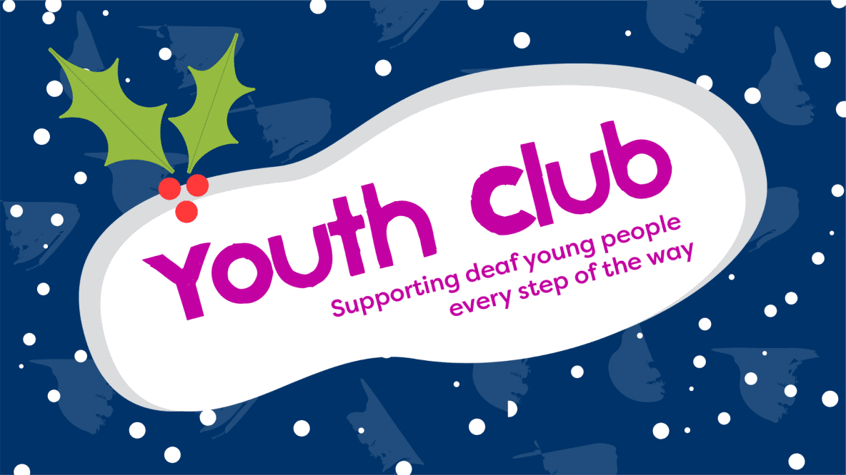 Youth club footprint on a blue background with snow and mistletoe